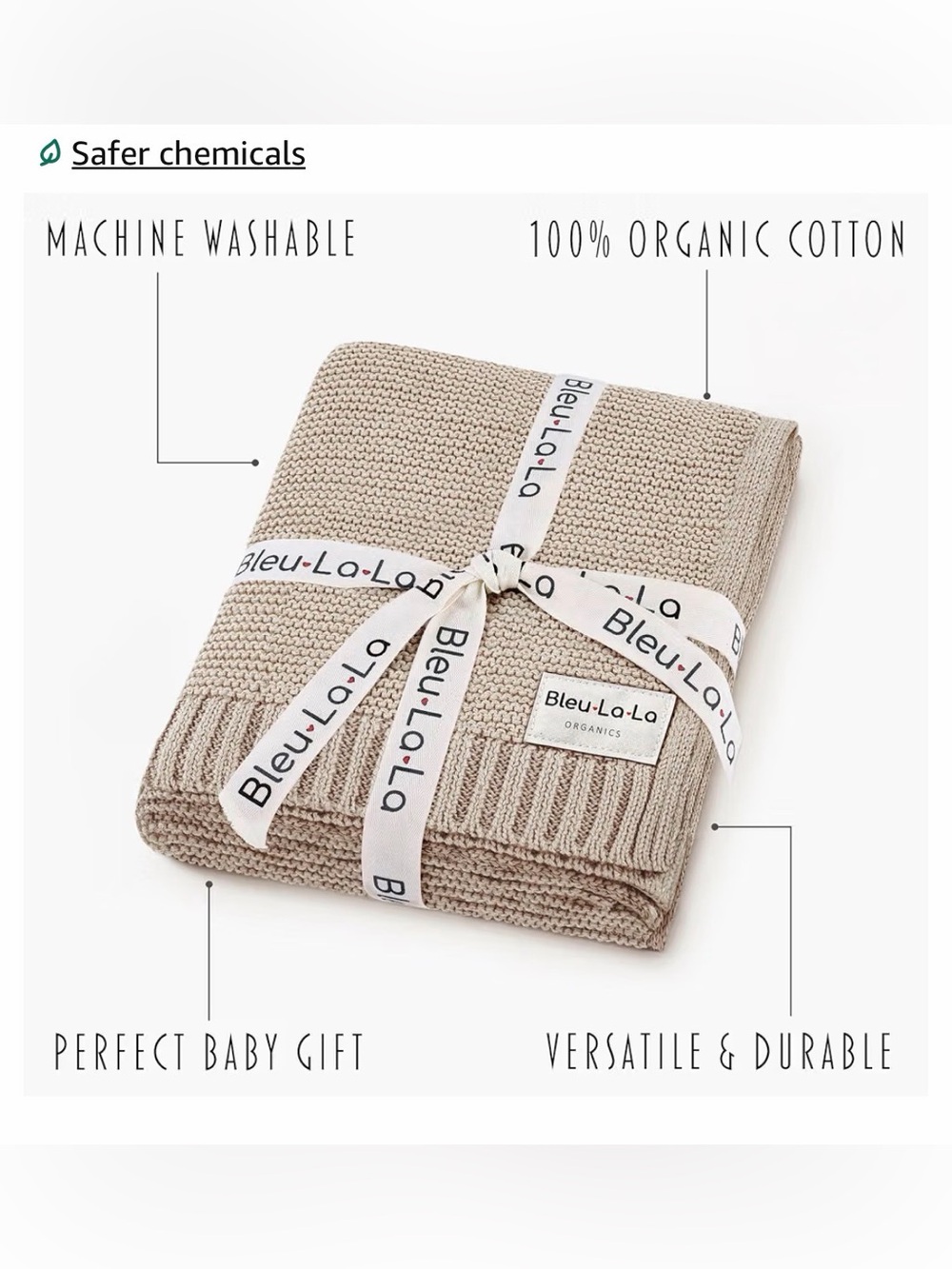 BleuLaLa Organic Cotton Knit Blanket in Heritage Oatmeal- NWT